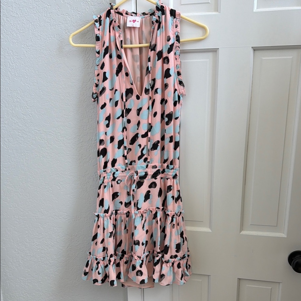 Buddy Love Pink Animal Spot Midi Dress with Blue and Black Accents